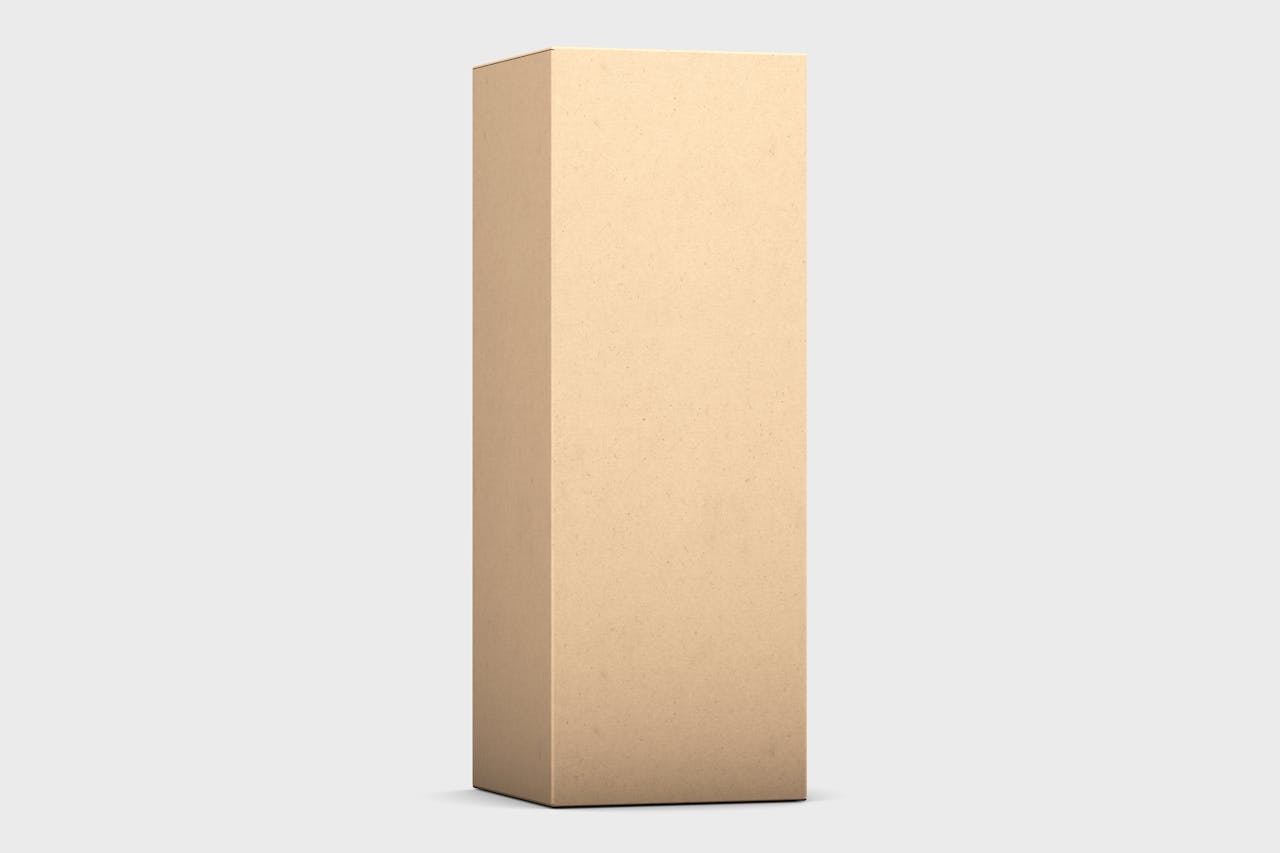 Avaleht Simple tall cardboard box mockup on a clean white surface, perfect for packaging design presentations.